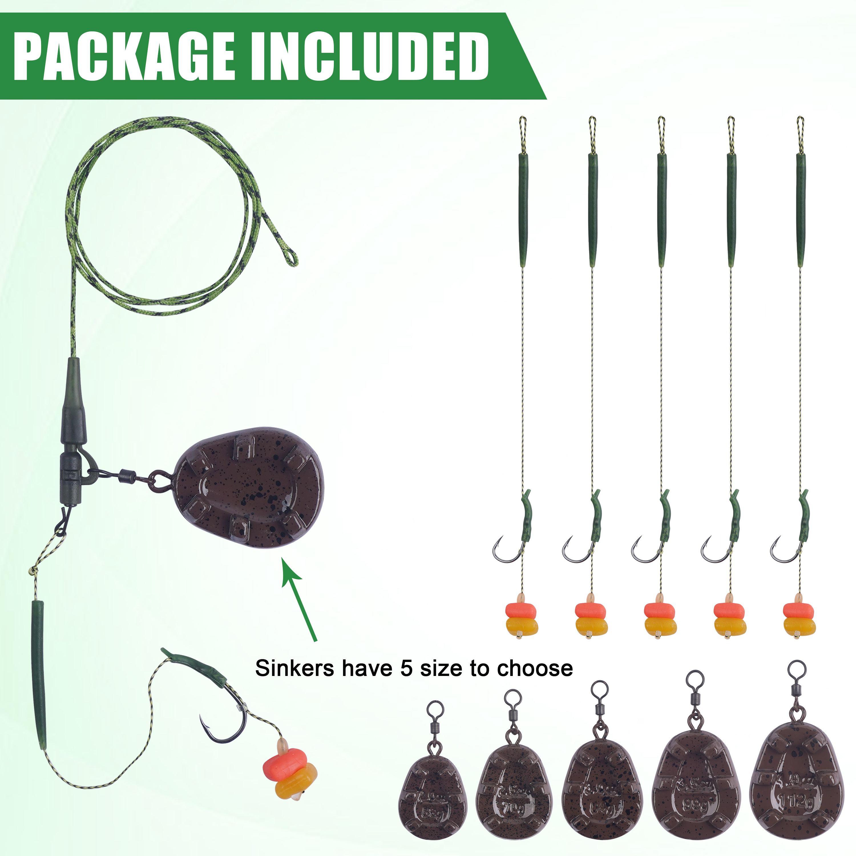 Carp Fishing Rig Kit with Hair Rigs Sinkers, Swivels & Hooks  Complete Bass Fishing Tackle Set with Corn Bait