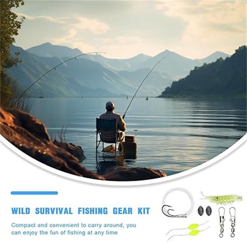 Survival Fishing Kit Basic Version Compact Fishing Kit With Fish Line Fish Hook Fish Float Bait for  Hiking Camping